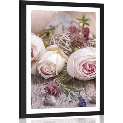 Plakát s paspartou slavnostní květinová kompozice růží - 30x45 silver