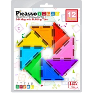 PicassoTiles Конструктор допълнение Picasso Tiles - Триъгълници, 12 части (PTE02) - ozone