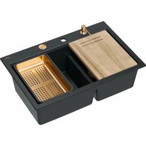Quadron Вградена работна станция Quadron Unique Marc 120, въглеродно черна - медна, 76x50 см (HQC7650U7_PVDC1) Мивка за вграждане
