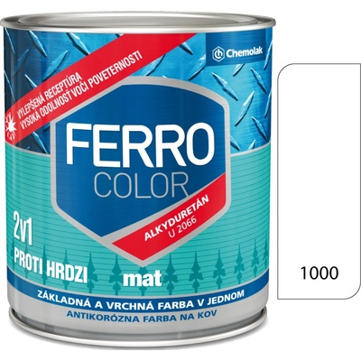 Chemolak U 2066 FERRO COLOR 2v1 matný , 1000 Biela 0,75L