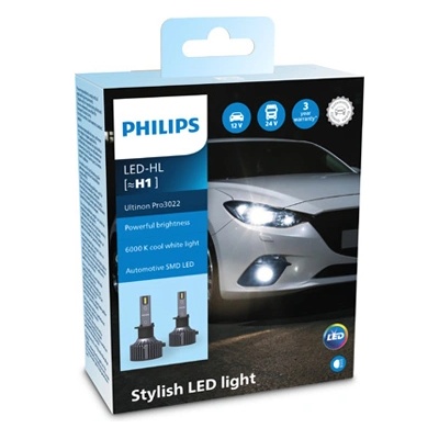 Крушка, LED, фар за дълги светлини PHILIPS H1, 12/24V, 19W, 6000K, 1600lm, 2 бр