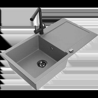 Leo гранитна мивка с 1 корито с отцедник и кухненски смесител Duero, сив - 6501-71-671600-70-B (6501-71-671600-70-B)