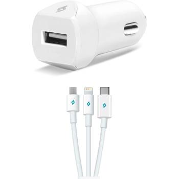 Ttec Зарядно 12V ttec SpeedCharger Trio USB In-Car Charger, 2.1A, Lightning, Micro USB and Type C Cable - Черно