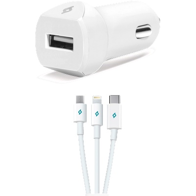 Ttec Зарядно 12V ttec SpeedCharger Trio USB In-Car Charger , 2.1A , Lightning, Micro USB and Type C Cable - Черно