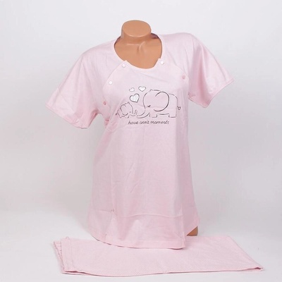 Пижама за бременни и кърмачки в светлорозово със слончета