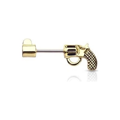 Šperky4U Zlacený piercing do ucha náušnice revolver FP1019-GD