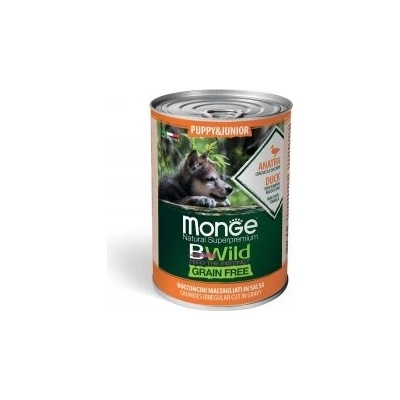 MONGE BWILD GRAIN FREE Puppy, Kačacie kúsky v omáčke s tekvicou a cuketou 400 g
