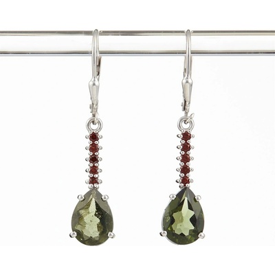 My Moldavite Stříbrné náušnice s vltavíny a granáty 412G-4