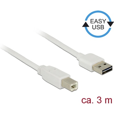 Delock Кабел, EASY-USB 2.0 тип A конекторна букса USB 2.0 тип B конекторна букса, 3 м, бял