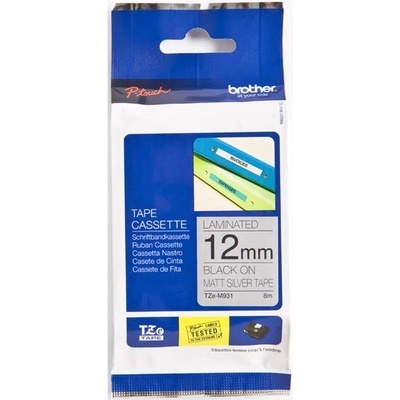 páska BROTHER TZeM931 čierne písmo, matná strieborná metalická páska Tape (12mm) (TZEM931)