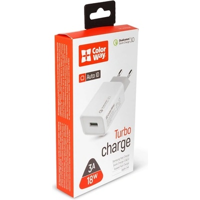 ColorWay USB зарядно устройство, 1USB Quick Charge 3.0 (18W), бяло (CW-CHS013Q-WT) (CW-CHS013Q-WT)