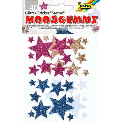 Folia Moosgummi samolepky Hviezdičky trblietavé 4 farby 40 ks