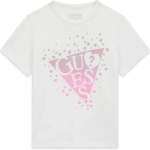 GUESS Бяла тениска за мини момиче с розово лого Guess с глитери