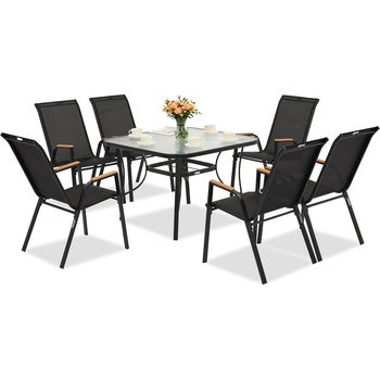 Garden Point Черна градинска маса Modena/Bitonto Wood за 6 души с квадратна маса Garden Point (GAP1077)