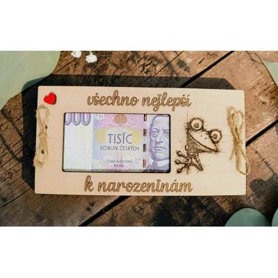 Dekorace z Řečice Narozeninové přání dřevěné na bankovku žába