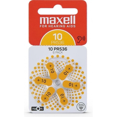 Maxell Батерия цинково въздушна maxell za10 6 бр. бутонни за слухов апарат в блистер (ml-bz-za10)