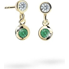 Danfil dětské náušnice C1537 ze žlutého zlata s kamínkem Emerald Green zapínání balónek