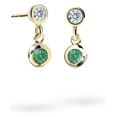 Danfil dětské náušnice C1537 ze žlutého zlata s kamínkem Emerald Green zapínání balónek