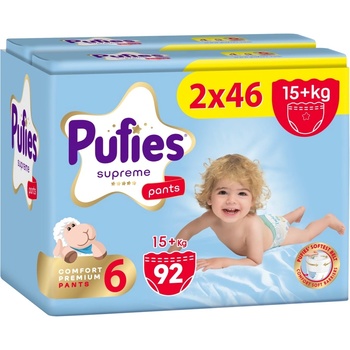 pufies Пелени гащи Pufies Supreme - Размер 6 Extra Large, 92 броя, 15+ kg, 2 х Jumbo Pack (54000283)