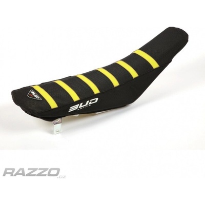 Potah sedla BudRacing Seat Cover FullTraction Husqvarna TC/FC 19-22 TE/FE 20-23 Black Yellow Stripes