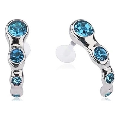 Šperky eshop piercing do tragu z oceli zahnutý pás akvamarínové zirkony R14.3