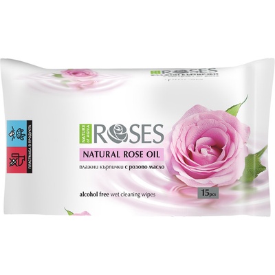 Nature of Agiva Roses Влажни кърпички с розово масло, 15 броя