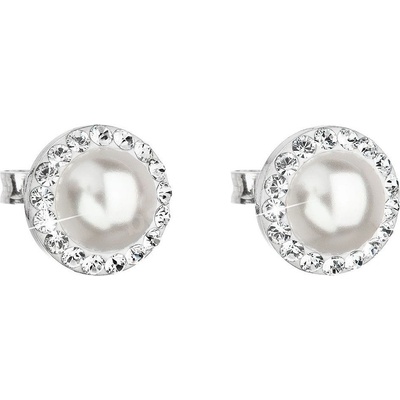 Evolution Group náušnice biela náušnice dekorované kryštály Swarovski 31214.1