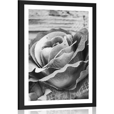 Plakát s paspartou elegantní vintage růže v černobílém provedení - 40x60 no frame