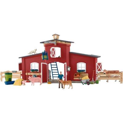 Schleich Игрален комплект Schleich Farm World - Червен обор с животни и аксесоари (42606-65230)