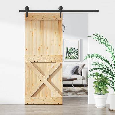 vidaXL Преплъзваща се врата Естествено и черно 85 x 210 cm (3445131)