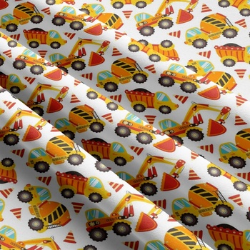 Bavlnená látka vzor stavebné stroje, farba žltá, metráž 160 cm