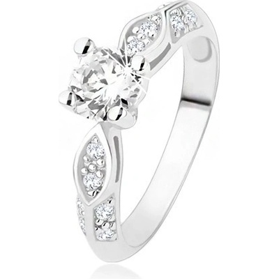 Šperky eshop Stříbrný prsten 925 zásnubní čiré zirkony lesklý ovál vypouklá linie SP47.25