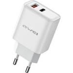 Awei PD81-EU мрежово зарядно устройство USB+Type-C гнездо 22, 5W, PD бързо зарядно устройство, БЯЛО (PD81-EU)