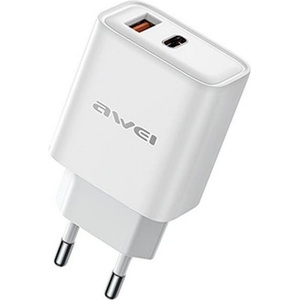 Awei PD81-EU мрежово зарядно устройство USB+Type-C гнездо 22, 5W, PD бързо зарядно устройство, БЯЛО (PD81-EU)