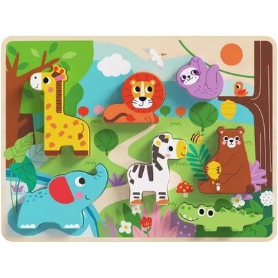 Tooky Toy Туки Той: Дървен пъзел с лесни за хващане форми - Диви животни (th633)