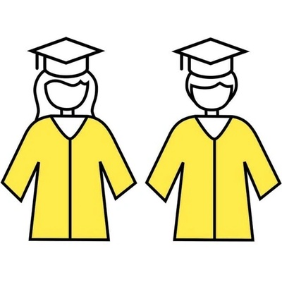DĚTSKÝ studentský talár, Barva šálu 302 - mandarinková , Barva taláru 200 - zlatožlutá