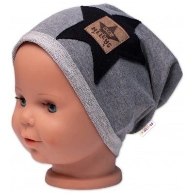 Baby Nellys Dětská čepice bavlna Baby Star šedá