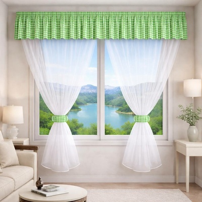 Voálový set s kanýrem Kanafas 2x 180x150 cm + kanýr 40x300 cm Tm. zelená - 0,5 cm