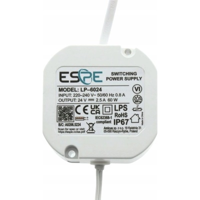 Napájecí zdroj ESPE LP-6024 24V 60W 2,5A IP67 impulsní pro montáž pod omítku
