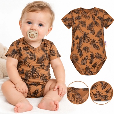 Baby Nellys Bavlnené body krátky rukáv Palmy medové