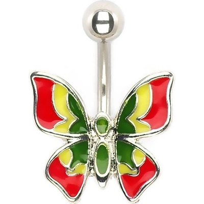 Šperky eshop piercing do pupíku vícebarevný motýlek I12.28