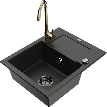Mexen Enzo гранитна кухненска мивка с 1 камера и отцеждач и кухня Telma, черно/златно - 6506-75-670200-50-B (6506-75-670200-50-B)