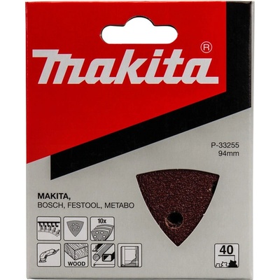 MAKITA P-33255 Brúsny papier K-40 / 94x94x94mm (6 otvorov, na kov, drevo ) (v balení: 10ks) - MAKITA P-33255