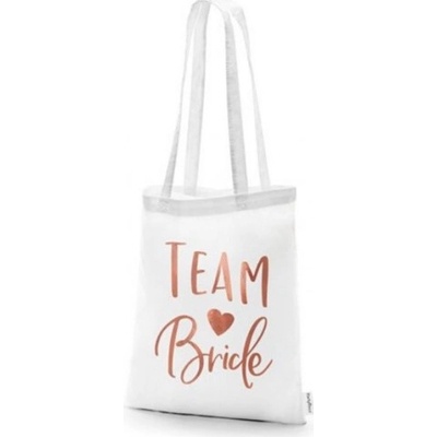 PartyDeco Taška látková rozlučka se svobodou Team bride bílá 39 x 42 cm