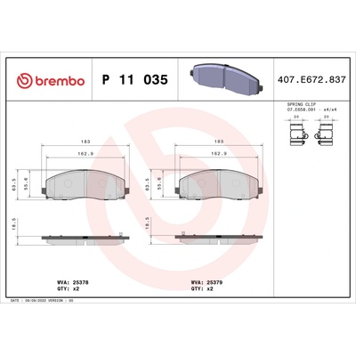 Sada brzdových platničiek, vždy 4 kusy v sade BREMBO P 11 035 (P11035)