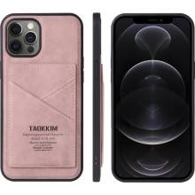 Púzdro Taokkim ochranné z PU kože s kapsou v retro štéle iPhone 12 Pro Max - ružové