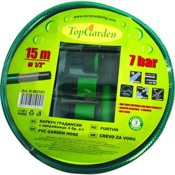 TopGarden Маркуч за вода 1/2" x 15m к-т с 4 бр. конектори Top Garden (402101)