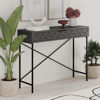 TopMebel Конзола Heaton от метал и меламин в антрацитен цвят 110x35, 6x90см