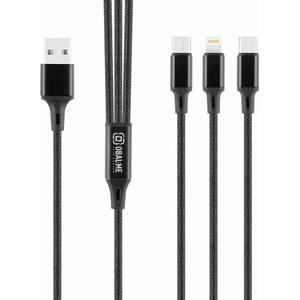 Joyroom Универсален USB-A кабел с Lightning, microUSB и USB-C конектори (120 см) - OBALME AllConnect 3-in-1 USB-A Fast Charging Cable 12W (черен) (OM18CLMBL)