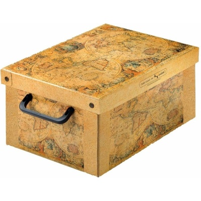 Lavatelli omyvatelný úložný box s víkem M, cestovatelský motiv, pevný karton, 42 x 32 x 21 cm